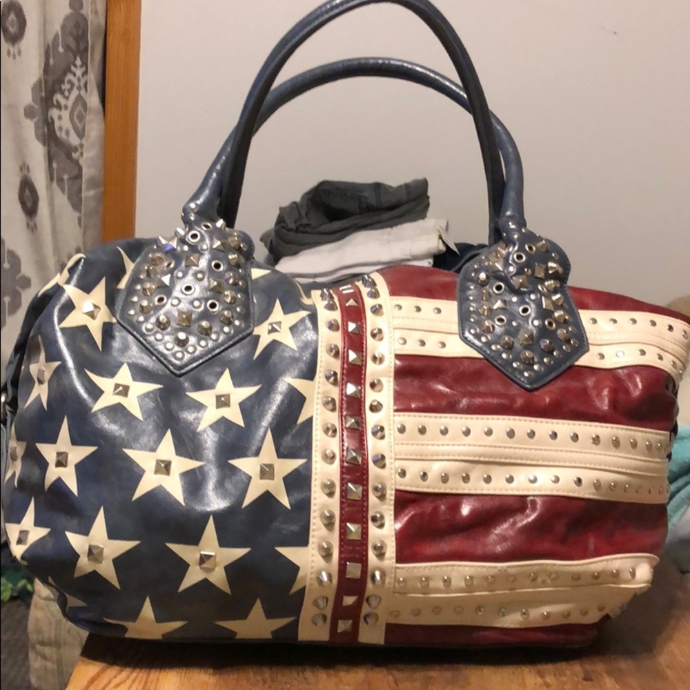Large American flag overnight bag.